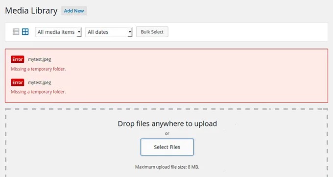 رفع خطای "Missing a temporary folder" در وردپرس